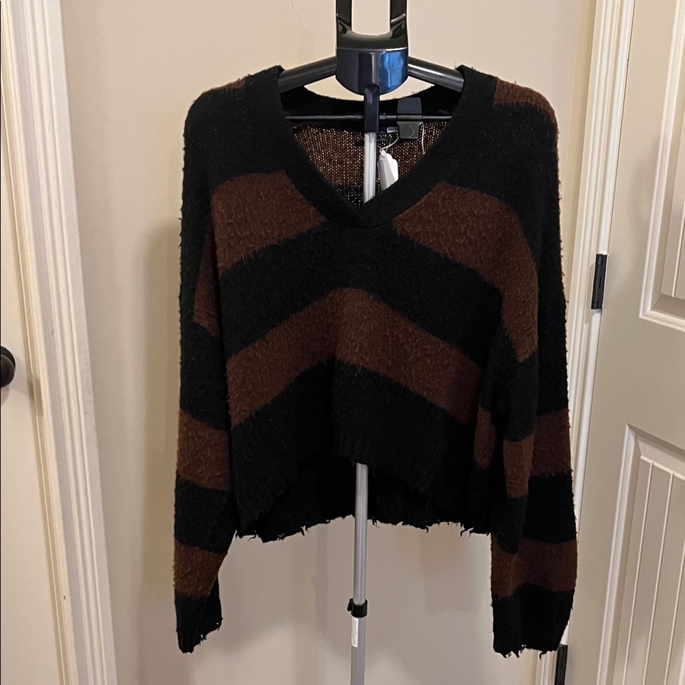 All Saints Black and Brown V-Neck Sweater